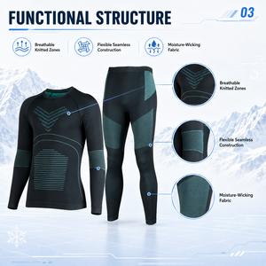 Ensemble de <span class=keywords><strong>sous</strong></span>-vêtements de <span class=keywords><strong>ski</strong></span> thermiques à séchage rapide, 100 % nylon, col rond, fonctionnels, anti-transpiration et respirants pour snowboard - Product Image 2