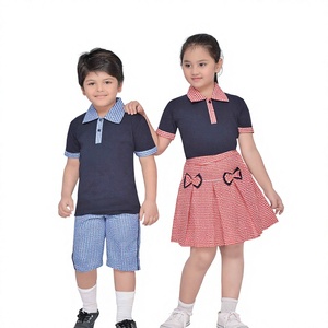 Ensemble robe et chemise en coton tissé pour écoliers, garçons et filles, motif à carreaux, couleurs beige et marron - Product Image 5