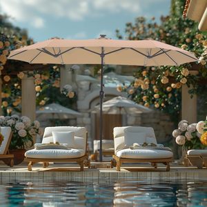 Parasol de patio rectangulaire avec lumières solaires, parasol de marché double face avec manivelle, grands parasols d'extérieur pour jardin - Product Image 2
