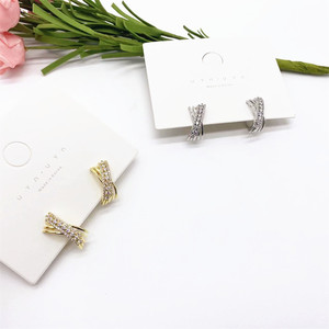 Uyn Uyn Geometric X Shape <b>Clip</b> On Earrings Gold <b>Silver</b> Zircon Inlay Everyday Wear - Product Image 2