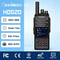 Anysecu HD820 4G POC Talkie-walkie double carte, étanche IP66, radio bidirectionnelle Real-PTT, GPS en option, alarme SOS, longue portée LTE