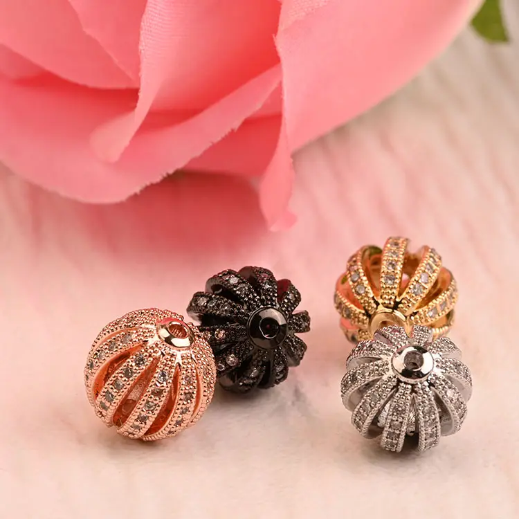 DIY Jewelry Accessories Gold Silver Rose Gold Micro Pave Cz Beads Hollow Micro Paved Cz Diamonds Balls Spacer Beads