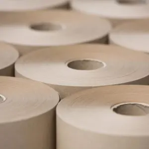 Custom Big Roll Size Zelfklevende Kraft Tape Bedrukt Logo Kraft Verpakkingstape Voor Automatische Kraftpapier Tape Sluitmachine