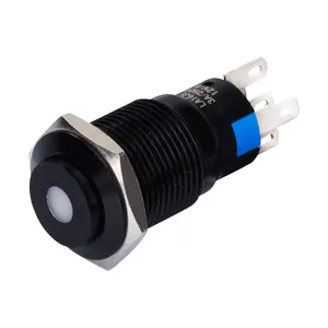 5 pins high round 16mm 12v led ring illuminated metal waterproof momentary push button