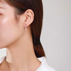 Boucles d'oreilles pendantes géométriques en argent sterling S925 avec zircone ronde, version cuivre personnalisable, cadeau créatif pour femmes - Product Image 4