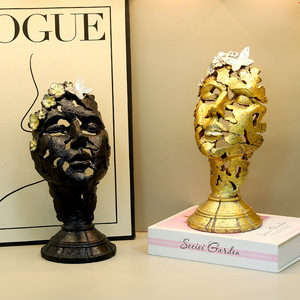 Mystic Arts European Style Hollow Face Sculpture Resin Gold Black Decor Home Desktop Ornament Art <b>Craft</b> Gift - Product Image 1