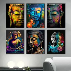 Kustom lukisan dinding Modern seni patung Buddha India lukisan mewah 100% dilukis dengan tangan Mural buatan tangan dekorasi rumah lukisan minyak