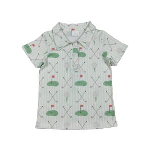 Camiseta de Manga Larga para Bebé Niño con Estampado de Rayas Verdes y Diseño de Golf, Modelo BT1584 RTS, Ropa de Verano con Botones - Product Image 1