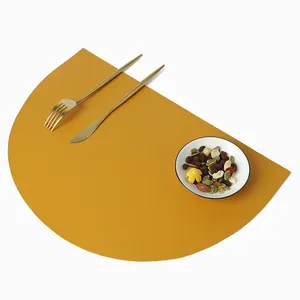 PU Leather <b>Placemat</b> for Table Insulation Pads Tableware Waterproof Oil-proof Semicircle Table Mats Home Decoration Kitchen Tool - Product Image 5
