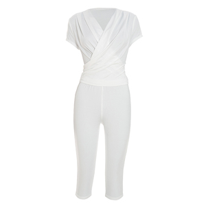 Viviblook J26ST316 Conjunto de Otoño para Mujer, Nuevo Conjunto Casual de Dos Piezas con Cuello en V, Pantalones Cortos con Pliegues Cruzados y Manga Corta - Product Image 5