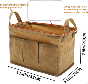 Water Resistant <b>Fold</b>-able Open Top Tool Carrier <b>Fold</b>-able Open Top Tool <b>Bags</b> Heavy Duty Waxed Canvas Tool <b>Bag</b> - Product Image 6