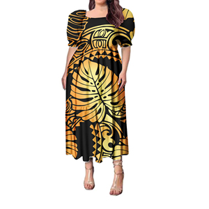 Impression à la demande polynésienne Samoa <span class=keywords><strong>tatouage</strong></span> conception robe à froufrous à manches courtes été Stretch longue robe pour robes de soirée île porter - Product Image 6