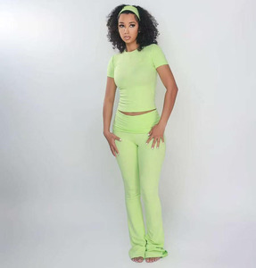 Custom <strong>Print</strong> Women's 2Piece Sets Soild O Neck <strong>Top</strong> and Pants Streetwear Two Piece Sets Women Clothing With Headband - Product Image 2