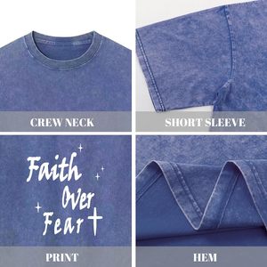 Camiseta FOXA Faith Over Fear con efecto lavado ácido, camiseta de manga corta para hombre, camiseta transpirable de algodón jersey - Product Image 6
