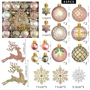 Adornos Colgantes de Plástico Rosa con Purpurina para Árbol de Navidad, Set de Regalo de Bolas Irrompibles con Diseño de Alce para Decoración Navideña - Product Image 6