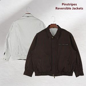 Vestes réversibles pour hommes, style polyvalent, Harrington classique, rayures verticales, multi-poches, ourlet élastique - Product Image 1