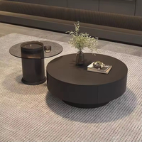 Ensemble de table basse ronde en bois moderne MULIGNA avec plateau en marbre et verre pour salon, design multifonctionnel avec tiroirs extensibles