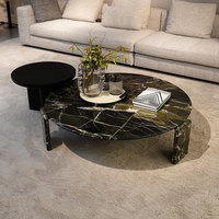 Table d'appoint ronde de luxe en marbre naturel avec plateau en marbre pour salon et chambre à coucher, ensemble de tables basses en marbre