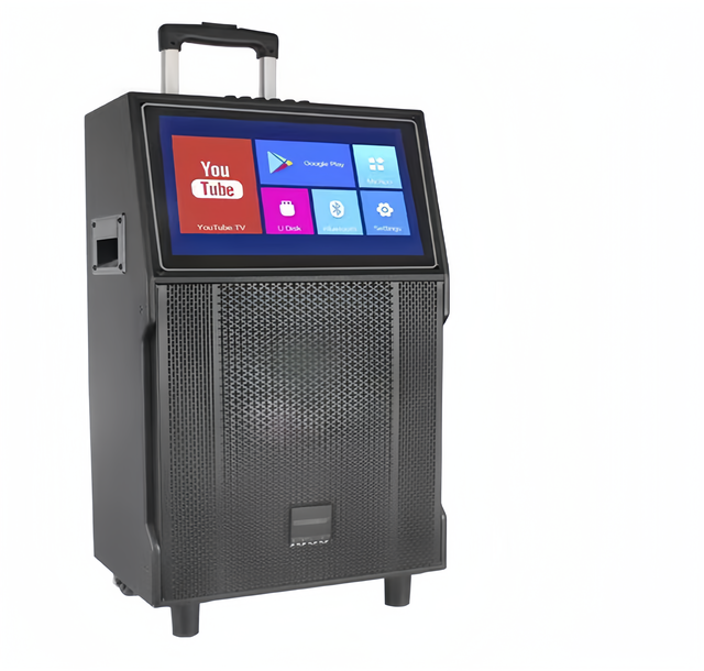 Trolley Speaker with 14.1 Inch Android 11 Touch Screen Blue Tooth Wireless Portable Speaker with Mics Karaoke Party Speaker