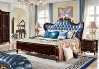Ensemble de meubles de chambre à coucher de luxe, style royal français classique, en bois de hêtre, avec feuille d'or et tissu italien, pour lit double, antique européen, pour lits Queen/King