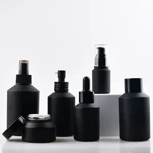 unique design slanted shoulder recyclable cosmetic glass bottles and jars for skin care packaging
