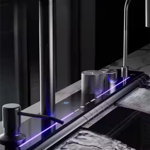 Productos más vendidos 2024 Mezclador digital de luz LED <span class=keywords><strong>Grifo</strong></span> de cocina de cascada de latón negro Pulverizador extraíble Grifos con arandela de taza - Product Image 2