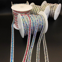 Cadena de diamante de agua chapada en AB de plata multicolor, garra de 3 filas, ropa personalizable, cadenas de copa de cristal, Material de diamantes de imitación de cristal