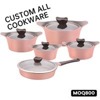 Ensembles d'ustensiles de cuisine mode coréenne 10 pièces casseroles et poêles en aluminium de haute qualité avec revêtement en céramique et marbre Style de conception classique