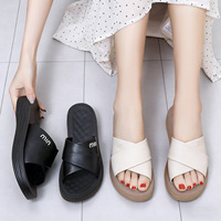 Sandal Platform Wanita Model Crisscross - Sol Tebal Anti Selip PU Kasual Terbuka di Bagian Jari Kaki Sepatu Outdoor Musim Panas Model GT-OL02