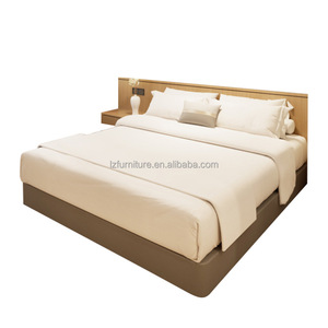 Budget Hotel Twin Bedroom Set 2 Single Wooden Beds Frame with <b>Panel</b> <b>Headboard</b> Nightstand Express Inn Economy Hotel Furniture - Product Image 4
