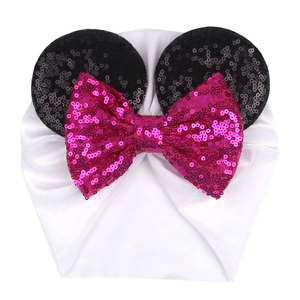 Thời Trang Cổ Điển Tai Chuột Nhung Đầu Bọc 5 ''<span class=keywords><strong>Sequin</strong></span> Bow Turban Cô Gái Đàn Hồi Headband Trẻ Sơ Sinh Beanie Cap Cho Bé - Product Image 2