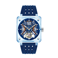 Relojes Mecánicos de Pulsera para Hombre, Diseño Cuadrado Transparente, con Tourbillon, Esqueleto, Luminosos e Impermeables, OEM/ODM, Nuevo Diseño de Moda