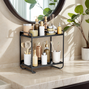 5-Layer <strong>Metal</strong> 2-Tier Bathroom Counter Organizer Perfume <strong>Tray</strong> and Cosmetic <strong>Display</strong> Holder Rack with Vanity Makeup <strong>Shelf</strong> - Product Image 2