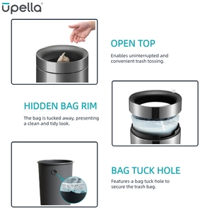 Upella Stainless Steel 9 L Round Gold Trash Can Hotel <strong>Bedroom</strong> Open Top <strong>Bin</strong> - Product Image 2