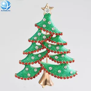 Venta al por mayor esmalte árbol de Navidad broche hombres mujeres verde ramillete ornamento para ropa sombrero Hijab abrigo