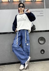 Pantalones vaqueros holgados lavados informales para niños Pantalones <span class=keywords><strong>cargo</strong></span> de mezclilla para niños con múltiples bolsillos Verano de alta calidad - Product Image 3