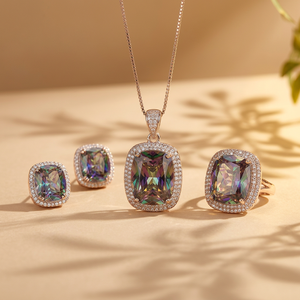 9 Conjuntos de Joyería Sencilla al por Mayor para Mujer, con Circonita Cúbica de 12*16-10*12mm, Chapados en Oro sobre Latón, que Incluyen Aretes, Collar y Anillos - Product Image 5