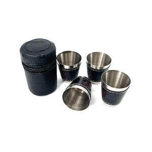 Mini vaisselle de Camping en plein air 70ml, fournitures de pique-nique, ensemble de tasses à vin, de bière, à Whisky en cuir PU, de 4 pièces/<span class=keywords><strong>lot</strong></span> - Product Image 2