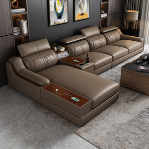 Bộ ghế sofa da hình chữ L hiện đại cho phòng khách, tích hợp USB & âm thanh Bluetooth, ghế góc với chất liệu vải & ruột mút - Product Image 5