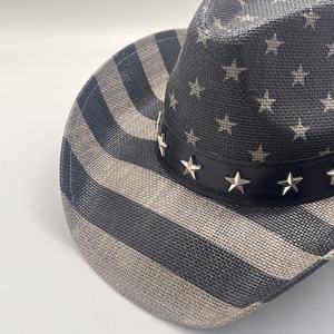 Ventes directes d'usine de chapeaux de Cowboy occidentaux rétro classiques USA drapeau américain peinture chapeau de paille drapeau américain chapeau de Cowboy - Product Image 5