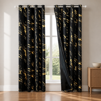Rideaux occultants complets en marbre avec feuille d'or laminée, isolants thermiques, à œillets, pour salon et chambre à coucher
