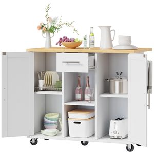 Chariot de cuisine SENYU avec rangement, meuble de rangement roulant pour micro-ondes avec poste de travail pour cuisine, blanc - Product Image 1