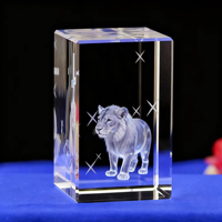 Cubo di Cristallo con Incisione Laser 3D Personalizzata di Animali, Souvenir LED, Regalo Aziendale, Artigianato in Cristallo