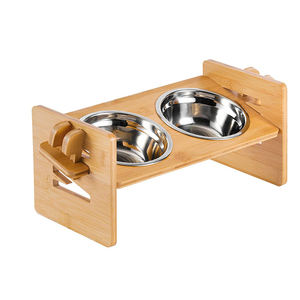 Özel Logo WDF ahşap pet besleyici yükseltilmiş kedi kase ayarlanabilir yükseklik yükseltilmiş köpek maması kasesi tutucu bambu Pet besleyici - Product Image 1