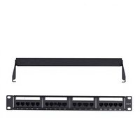 Panel de Conexiones Cat6 Integrado de 24 Puertos con Barra de Soporte Trasera 1U 19" para Montaje en Rack, Organizador de Ethernet Gigabit, Marco de Distribución CNTA PA66
