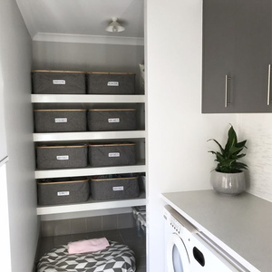 Meuble <span class=keywords><strong>de</strong></span> salle <span class=keywords><strong>de</strong></span> bain moderne laqué sur mesure, résistant à l'eau et écologique, avec armoire et <span class=keywords><strong>panier</strong></span> intégrés - Product Image 3