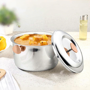 Casserole en acier inoxydable avec couvercle en verre, poignées en bois, design minimaliste rond, durable pour les cuisinières à gaz et à induction - Product Image 2