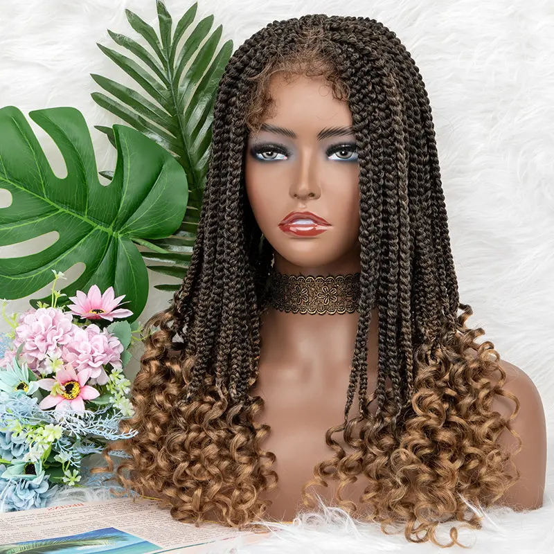 Hot Style Lace Front Wig Braided Hair Box Braid Curly Ends 4*4inch Size Lace 18inch 270g Synthetic Wig for women