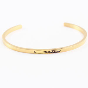 Bracelets en acier inoxydable doré tendance, bracelets lisses à lettres ouvertes, bracelets personnalisés pour l'amélioration personnelle, bracelets pour femmes et hommes, cadeau - Product Image 2