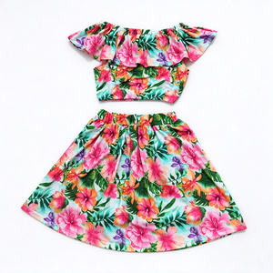 OEM ODM Milk Silk Print Girls Outfit Ruffle 2Pcs Set Toddler Kids Cartoon Floral Two Piece Clothing Suit - Product Image 4